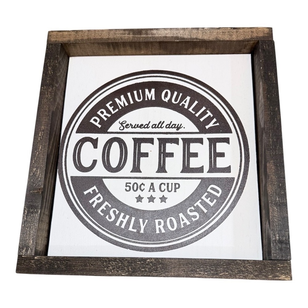 Charming Willows Coffee‎ Sign Wall Decor 10x10 Rustic Wood Frame Freshly Roasted